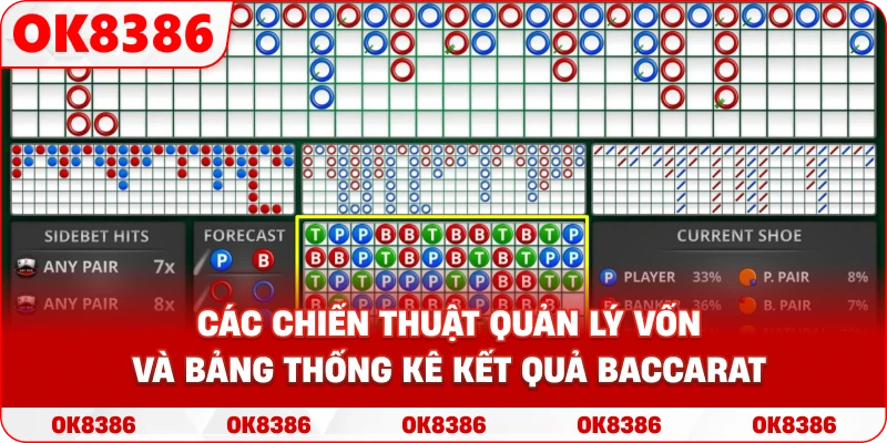 Đồ họa mô tả các chiến thuật quản lý vốn và bảng thống kê kết quả Baccarat